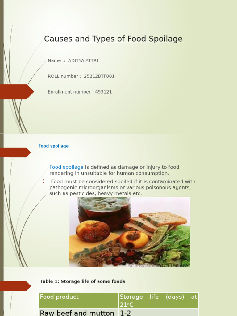 Causes and Types of Food Spoilage | PDF | Decomposition | Foods
