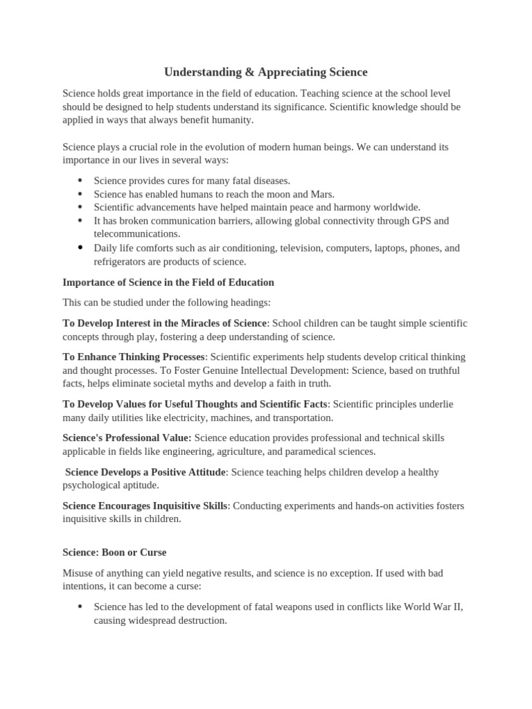 Importance of Science in Education | PDF | Science | Behavioural Sciences