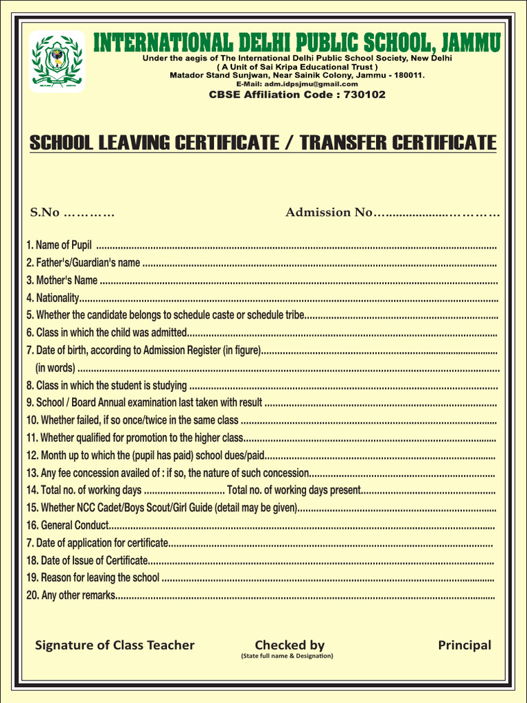School Leaving Certificate Template | PDF