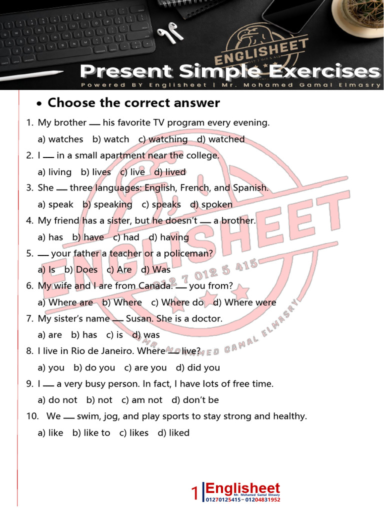 Englisheet Present Simple Worksheet Questions | PDF