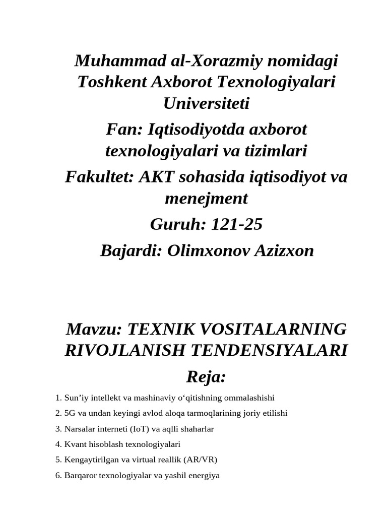 Texnik Vositalarning Rivojlanish Tendensiyalari | PDF