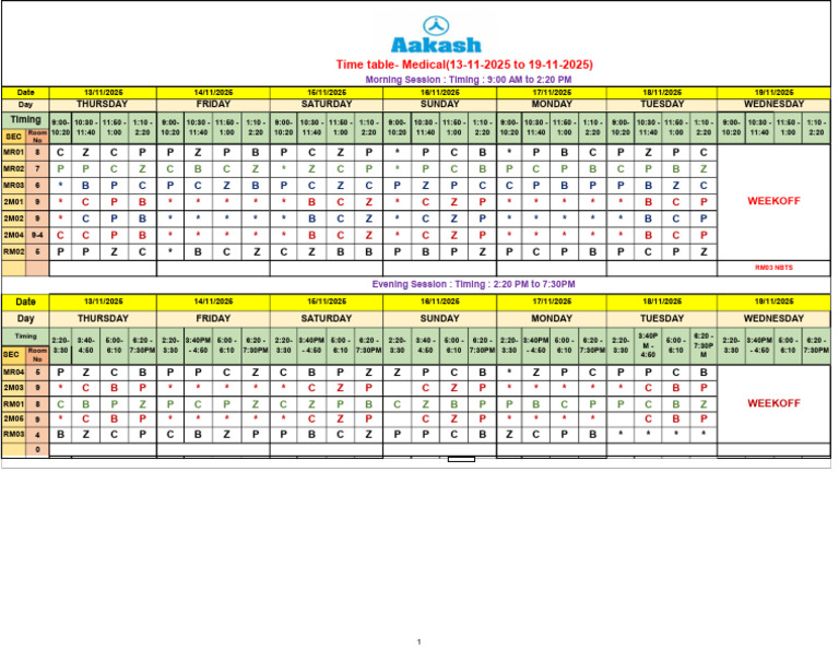 Time Table - Med - 13 Nov - 19 Nov | PDF