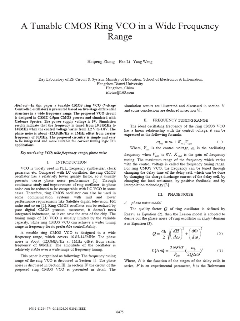 Tunable CMOS Ring VCO Design | PDF | Electronic Oscillator | Cmos