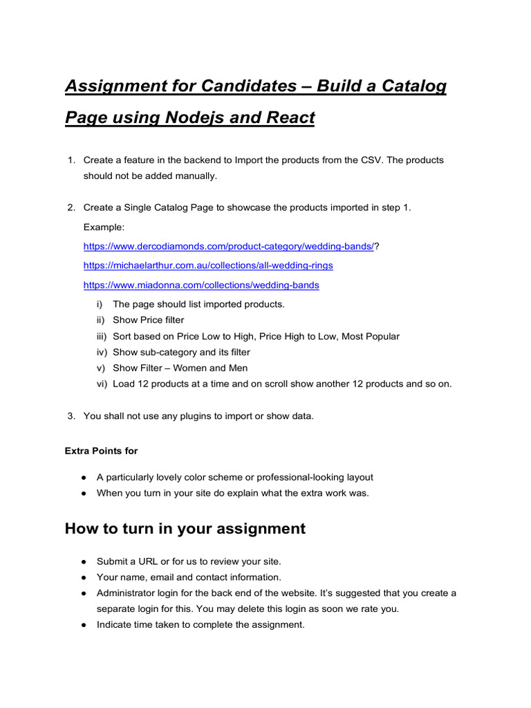 Node.js & React Catalog Page Assignment | PDF