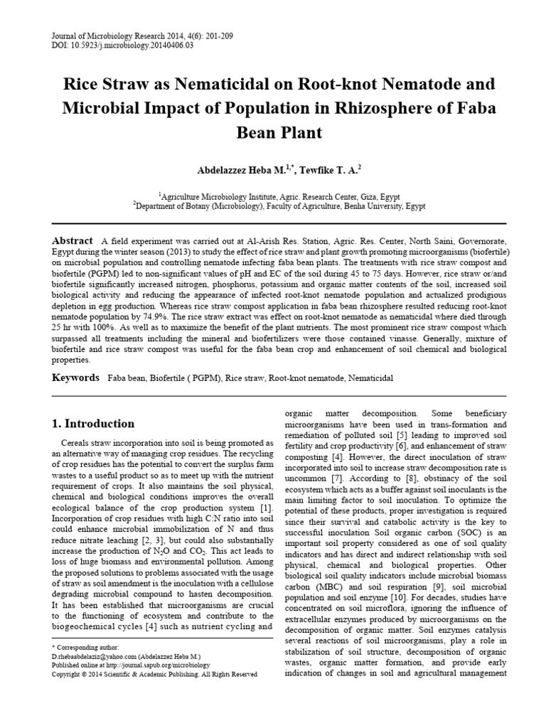 Rice Straw's Role in Nematode Control | PDF | Soil | Compost