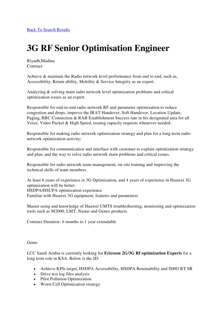 3G RF Optimization Engineer Role in KSA | PDF
