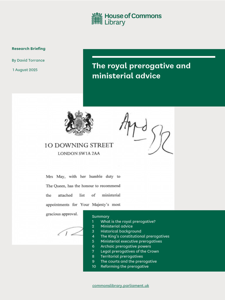 Royal Prerogative & Ministerial Advice | PDF | Parliament Of The United ...