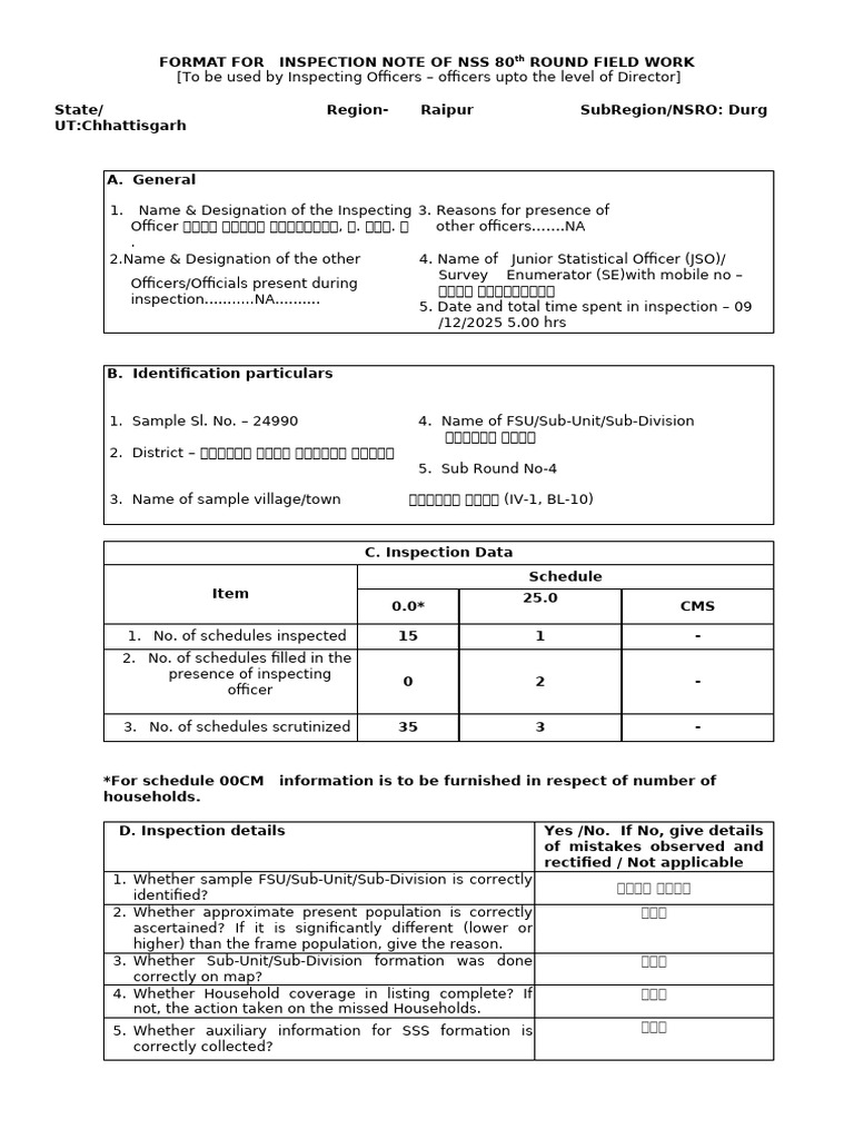 Inspection Note Vijay Kumar Rakhonde A Chouki Dec-2025 | PDF | Health ...