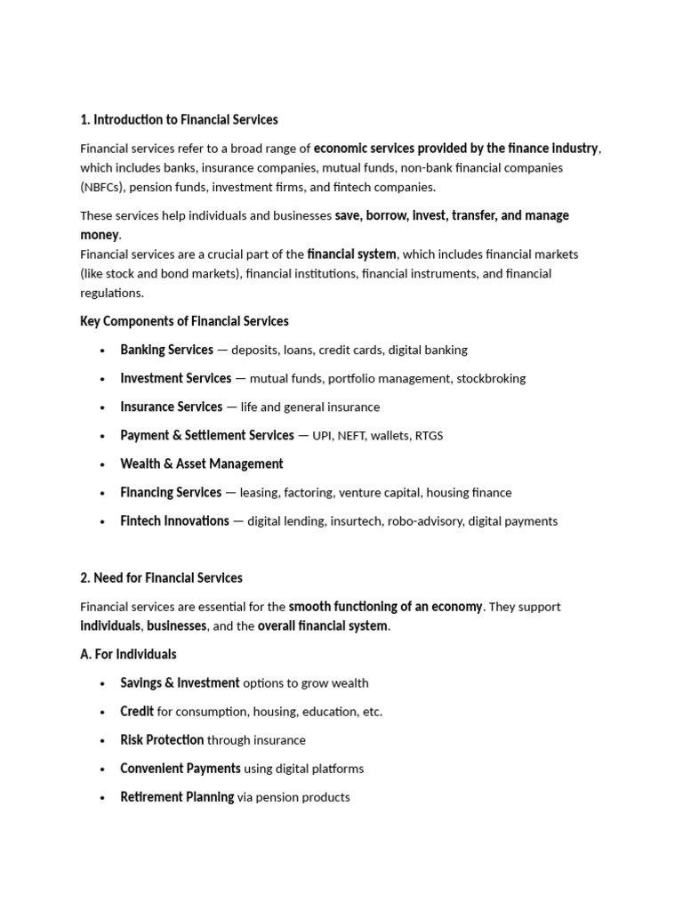 Financial Services - Introduction and Need - Reading Material | PDF ...