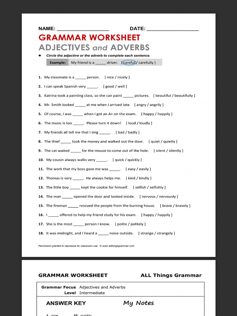Adjectives and Adverbs Worksheet | PDF