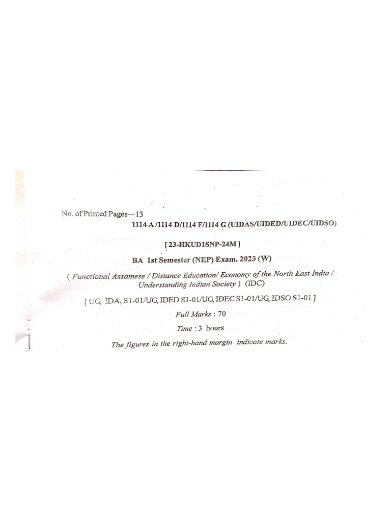 BA 1st Sem Distance Edu IDC 2023 | PDF