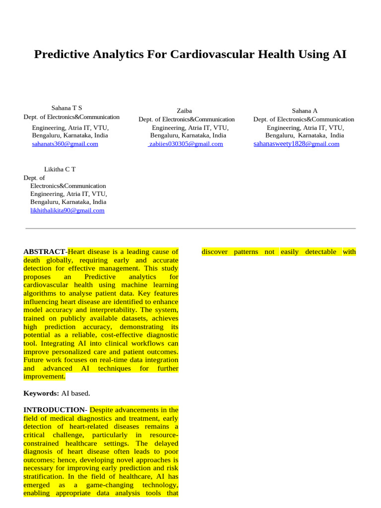 Predictive Analytics For Cardiovascular Health Using AI | PDF | Machine ...