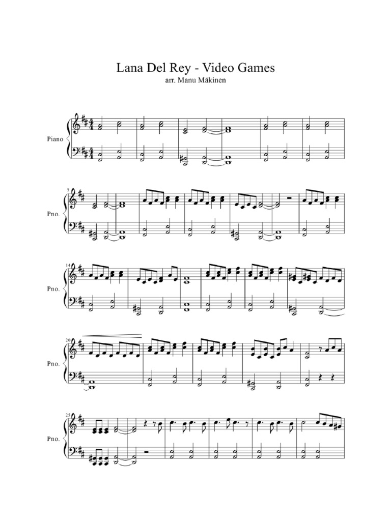Lana Del Rey Video Games Sheet Music Rock Music Pop Music