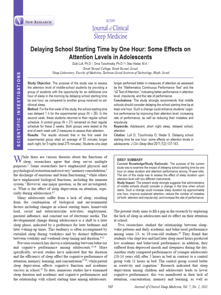 Impact of Delayed School Start on Attention | PDF | Sleep | Sleep ...