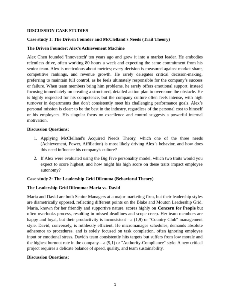 Leadership Case Studies and Theories Analysis | PDF | Leadership ...