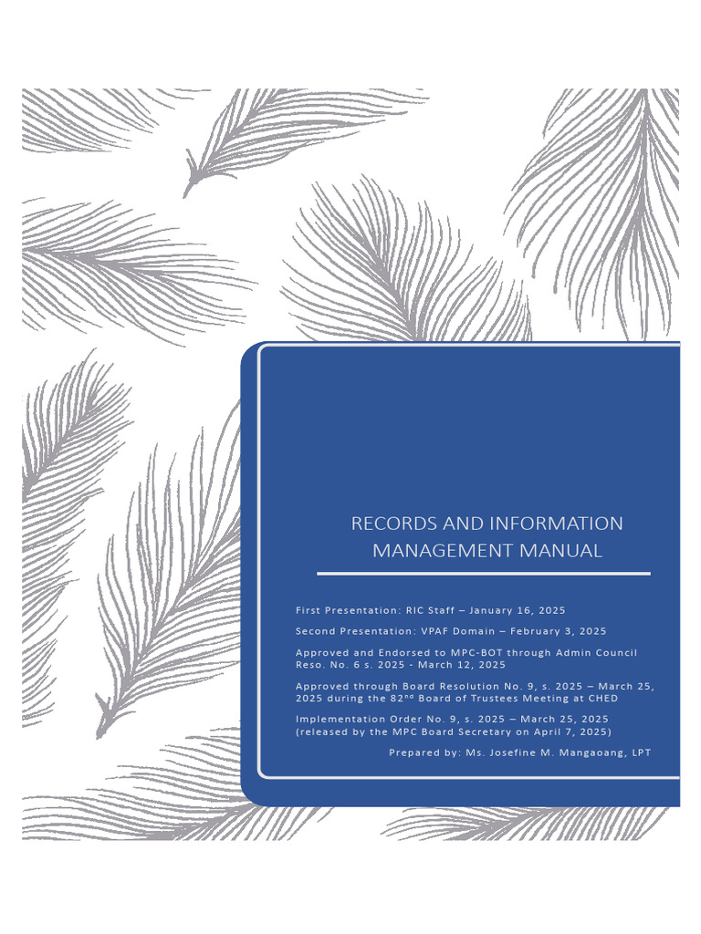 Records Management Manual for MPC | PDF | Privacy | Records Management