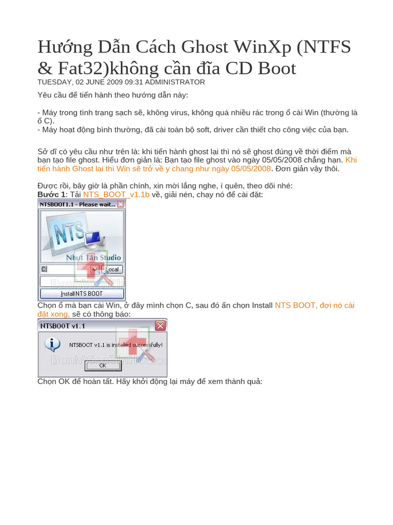 Hướng Dẫn Cách Ghost WinXp | PDF
