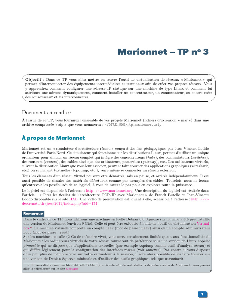 TP Marionnet : Configuration Réseau Linux | PDF | Adresse IP | Serveur ...