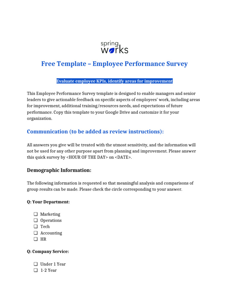 Employee Performance Survey Template | PDF | Social Psychology | Human ...