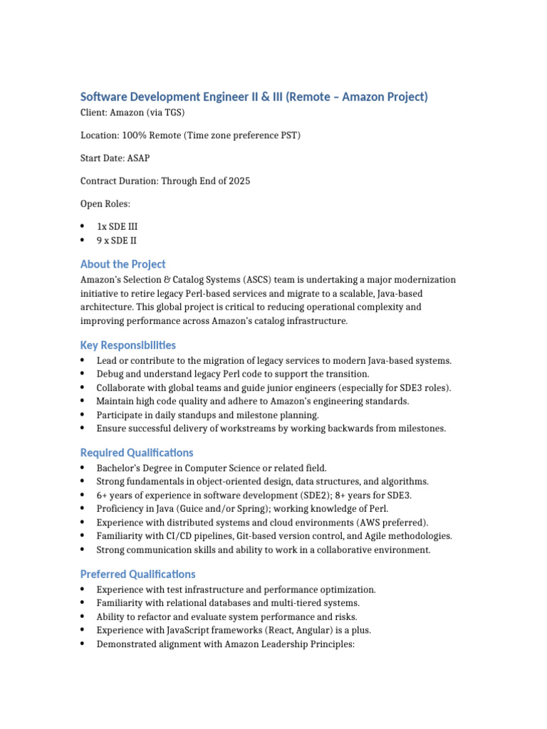 Amazon Remote SDE II & III Positions | PDF | Software Development ...