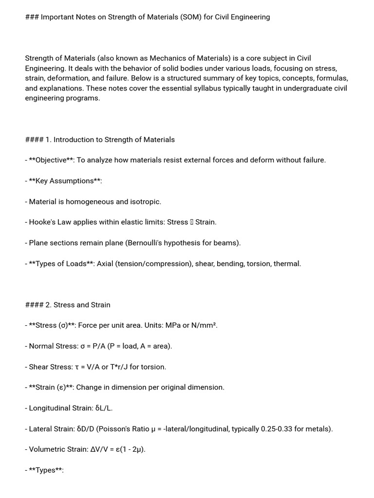 Strength of Materials Study Guide | PDF | Deformation (Engineering ...