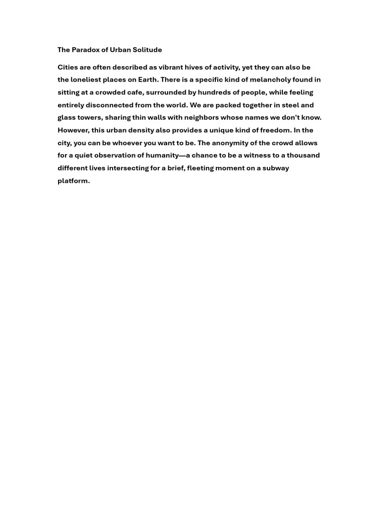The Paradox of Urban Solitude | PDF