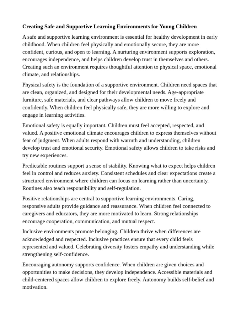 Safe Learning Environments for Children | PDF | Learning | Empathy