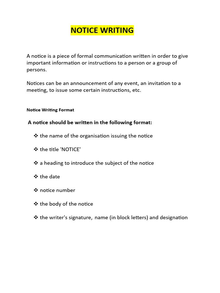Notice Writing | PDF