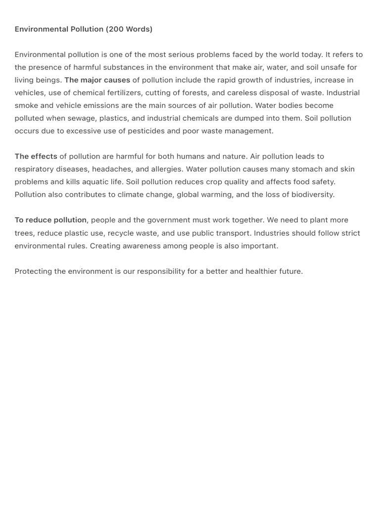 Environmental Pollution (200 Words) | PDF