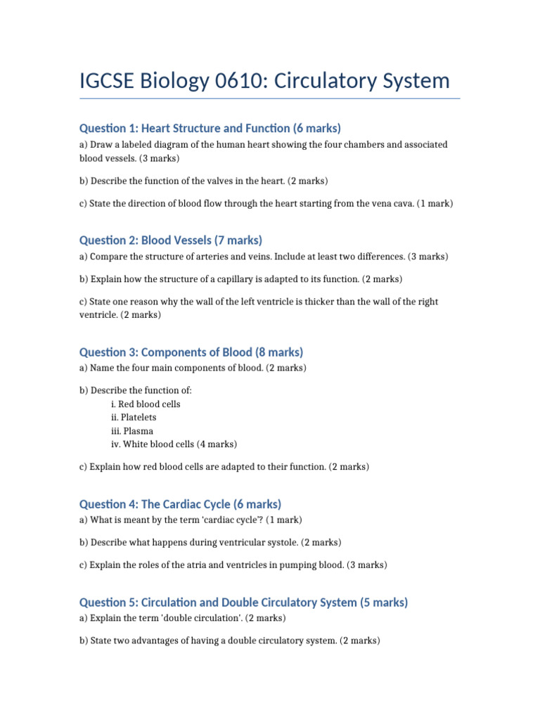 IGCSE Biology: Circulatory System Guide | PDF