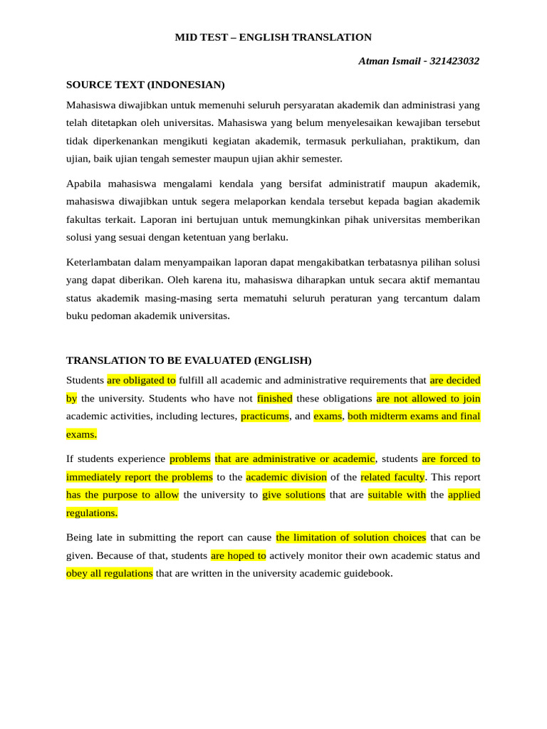 Atman Ismail - MID English Translation | PDF | Methodology | Tests
