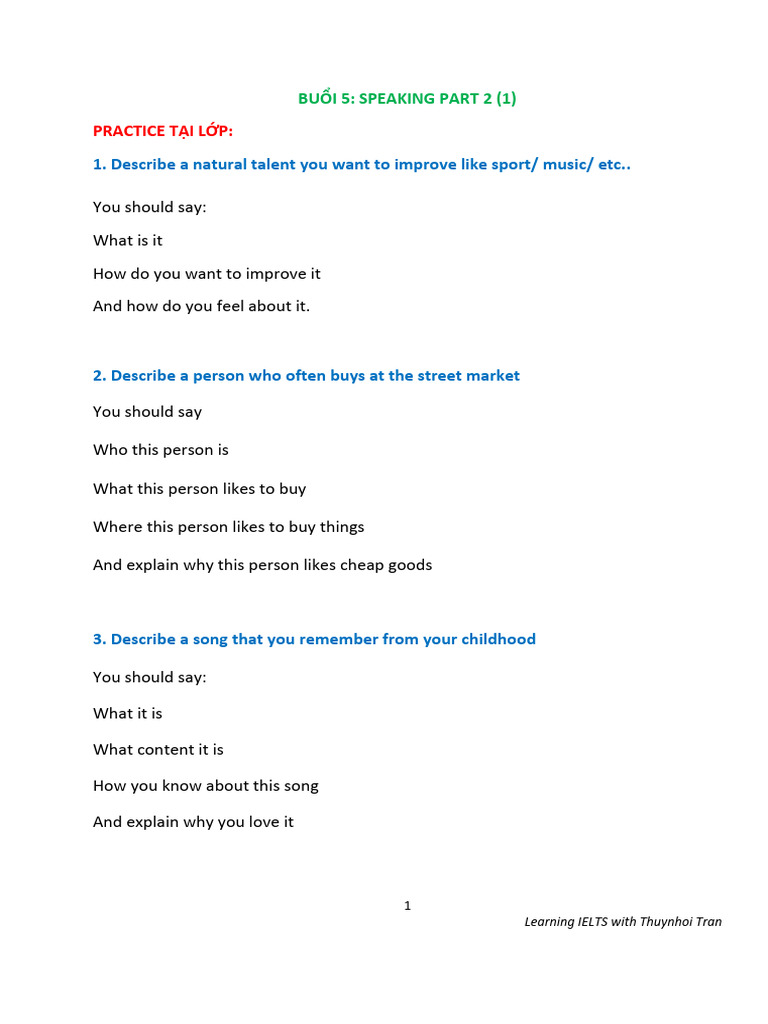 Buoi 5 Speaking Part 2 1 New | PDF