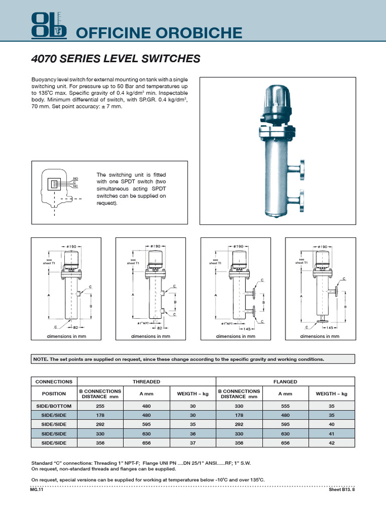 Buoyancy Level Switch Specifications | PDF | Mechanical Engineering