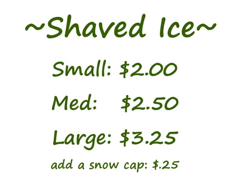 Shaved Ice Prices PDF
