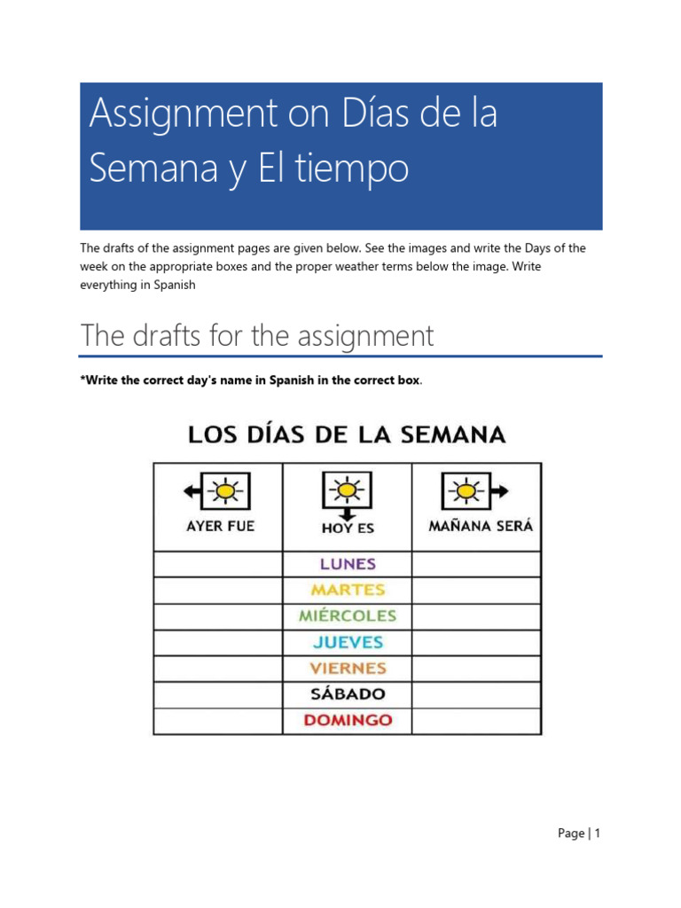 Spanish Days and Weather Assignment | PDF