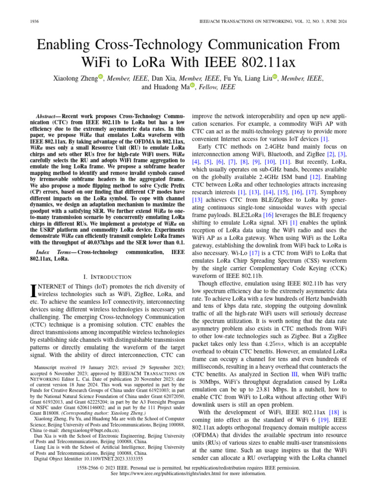Cross-Technology WiFi to LoRa Communication | PDF | Ieee 802.11 | Wi Fi