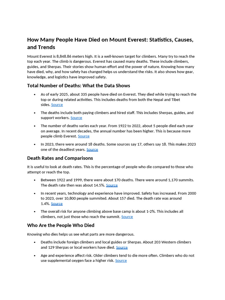 How Many People Have Died On Mount Everest PDF Mount