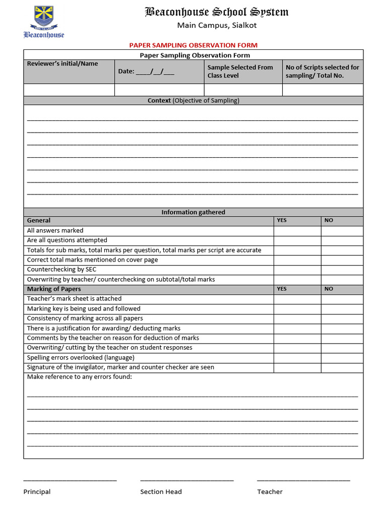 Paper Sampling Observation Form Guide | PDF