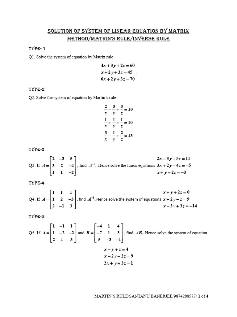 Matrix Method for Solving Linear Equations | PDF | Matrix (Mathematics ...