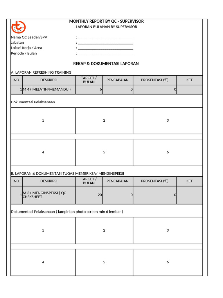 Format Lap Bulanan by Supervisor For Rekap TS | PDF