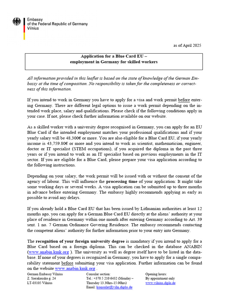Application For A Blue Card Eu Data | PDF | Travel Visa | Government ...