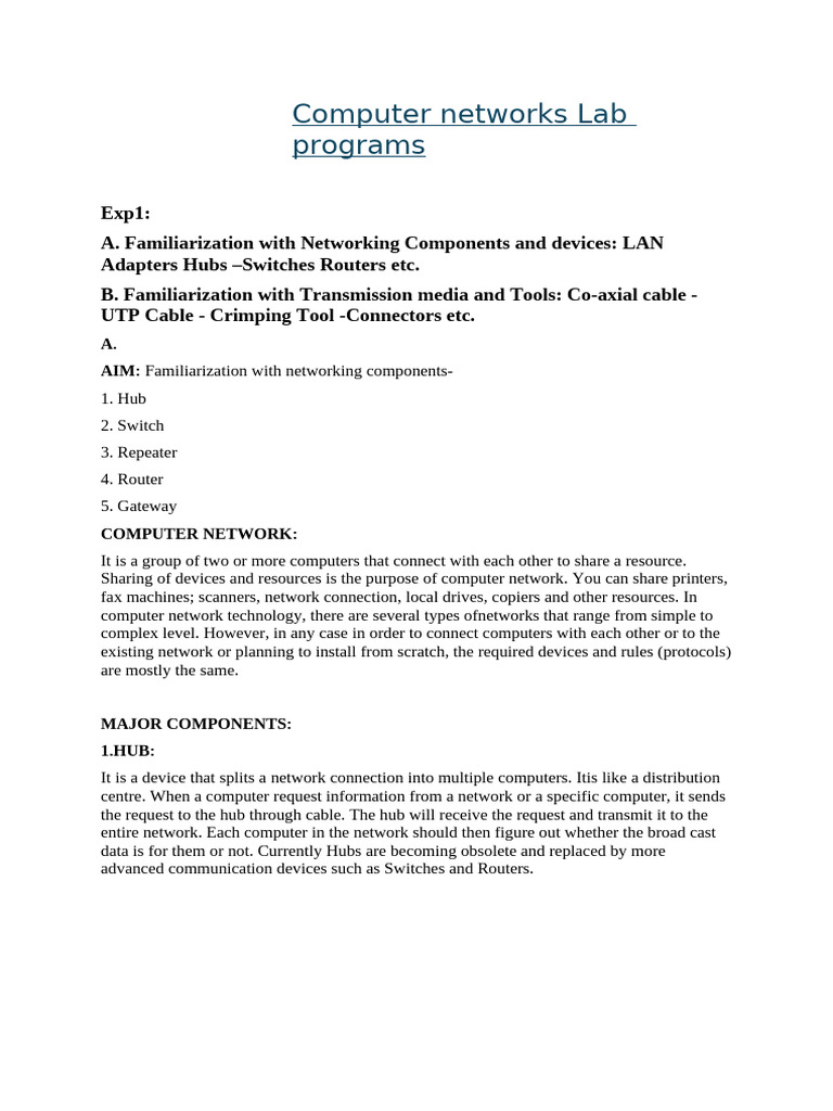 Computer Networks Lab 1 | PDF | Electrical Connector | Computer Network