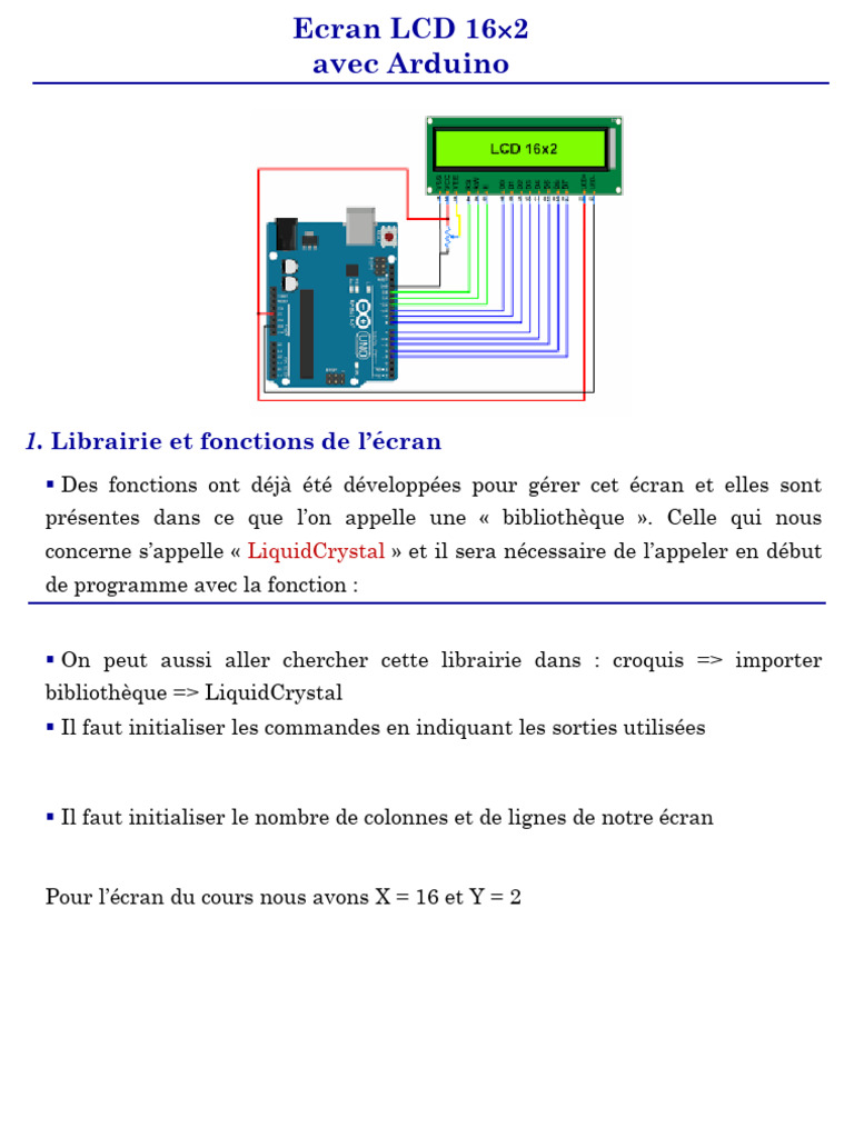 Utilisation d'un écran LCD 16x2 avec Arduino | PDF | Électronique ...