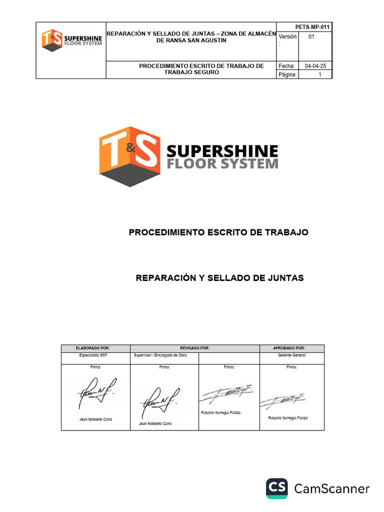 Reparación de Juntas en Almacén Ransa | PDF | Riesgo | Tratamiento de ...