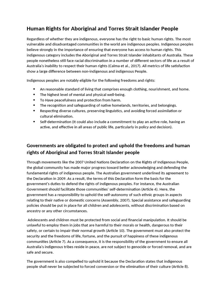Human Rights For Aboriginal and Torres Strait Islander People 2 | PDF ...