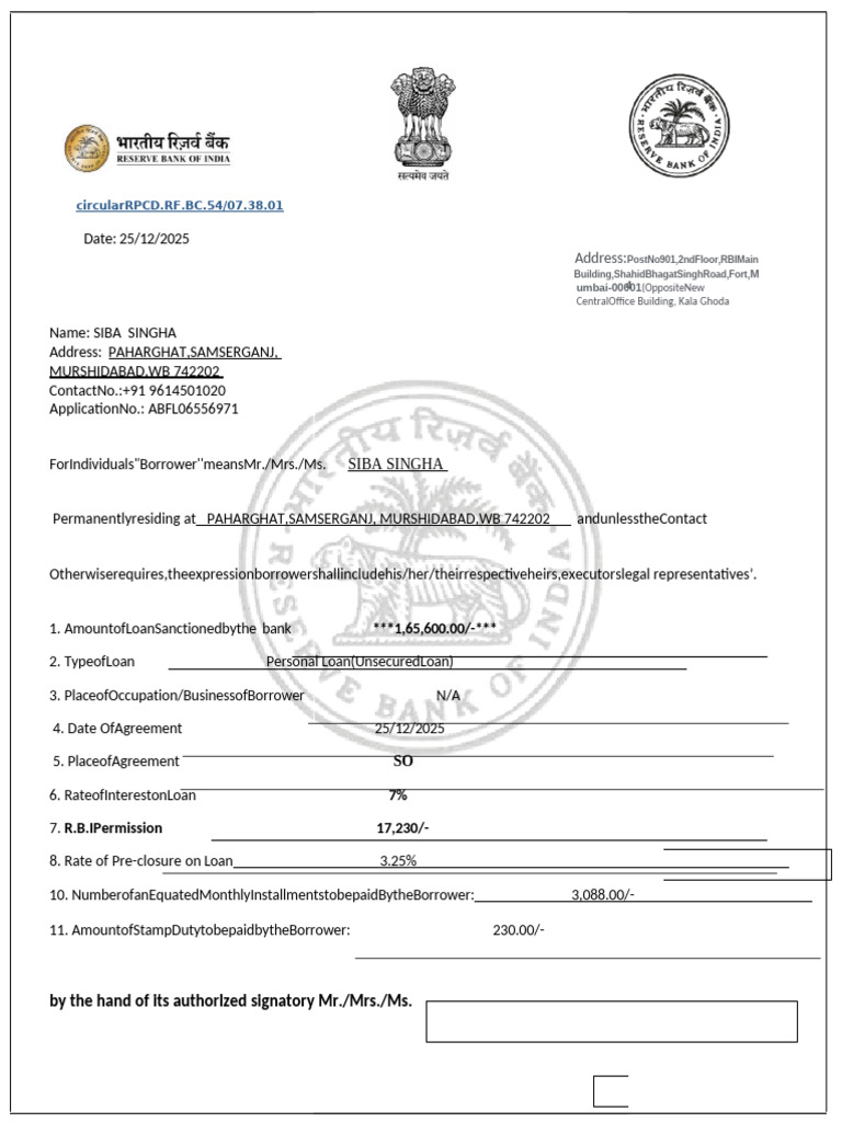 Personal Loan Agreement Details | PDF