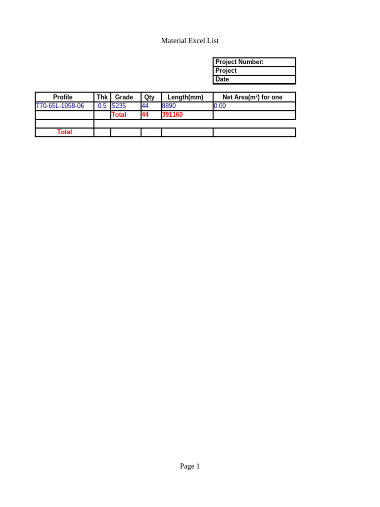 Material Excel List for Project Inventory | PDF