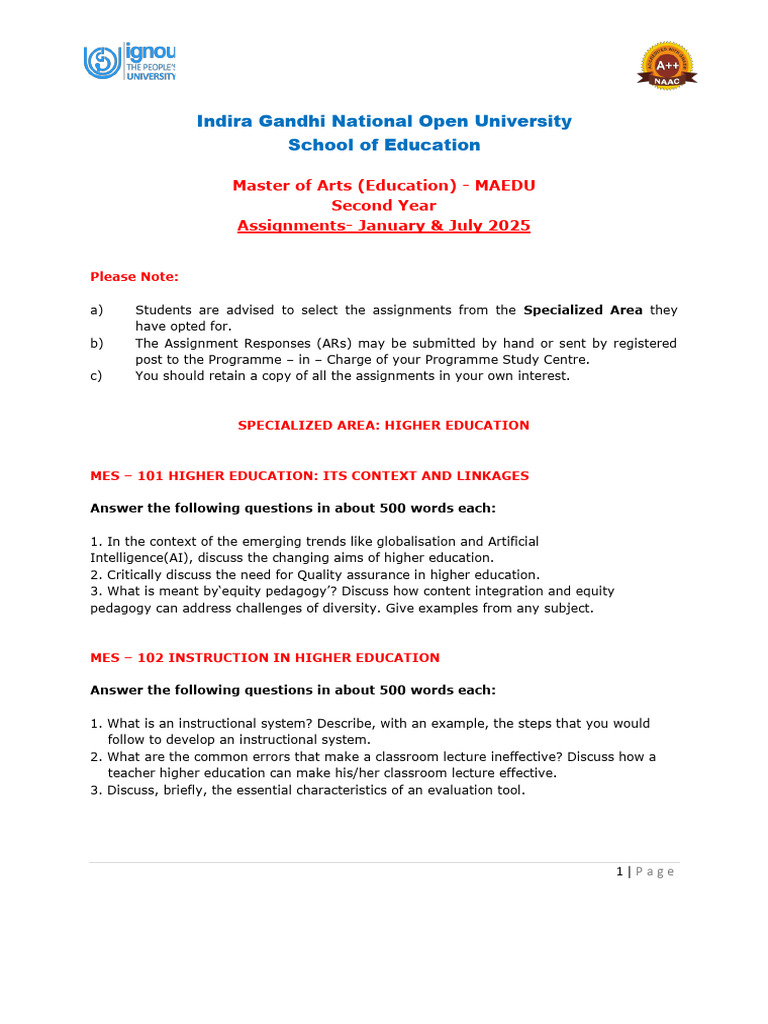 MAEDU Assignments for Higher Education 2025 | PDF | Instructional ...