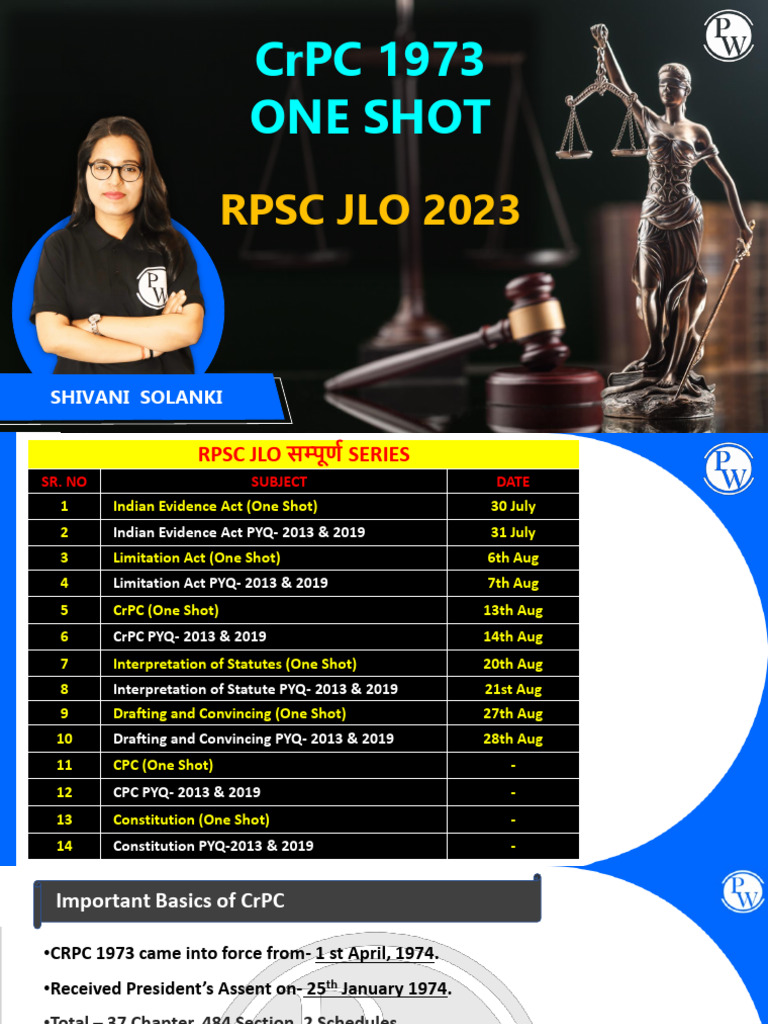 CrPC 1973 Overview for RPSC JLO Exam | PDF | Crimes | Crime & Violence