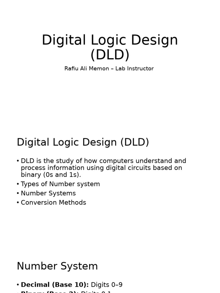 Digital Logic Design (DLD) : Rafiu Ali Memon - Lab Instructor | PDF